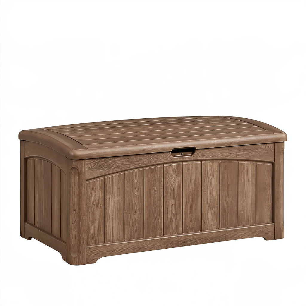 Garten-Aufbewahrungsbox 120 x 56 x 64 cm brauner Kunststoff in Holzoptik mit Deckel