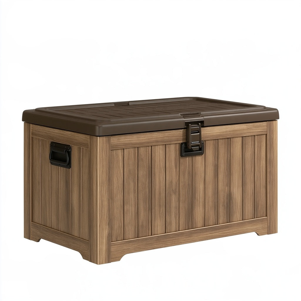 Aufbewahrungsbox 120 x 55 x 60 cm Kunststoff Braun Holzoptik mit Klappdeckel