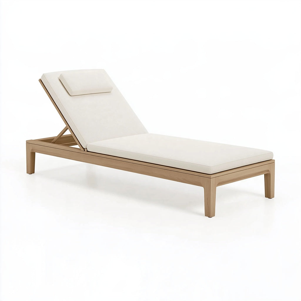 Verstellbare Sonnenliege 200 x 70 x 85 cm aus Holz in Naturweiß mit Polsterauflage für Garten und Terrasse