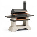 Gartengrill 150 cm x 75 cm x 205 cm aus Beton und Stahl in Schwarz/Beige mit Grillhaube und Kamin