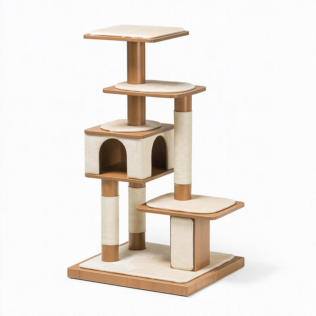 Kratzbaum 60 x 60 x 150 cm Holz Beige mit Sisal und Liegeflächen
