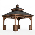 Holz Gartenpavillon 400 x 400 x 350 cm Braun mit dunklem Schindeldach im asiatischen Stil