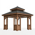 Gartenpavillon 300 x 300 x 330 cm Holz Braun mit Metalldach für Außenbereich im klassischen Stil