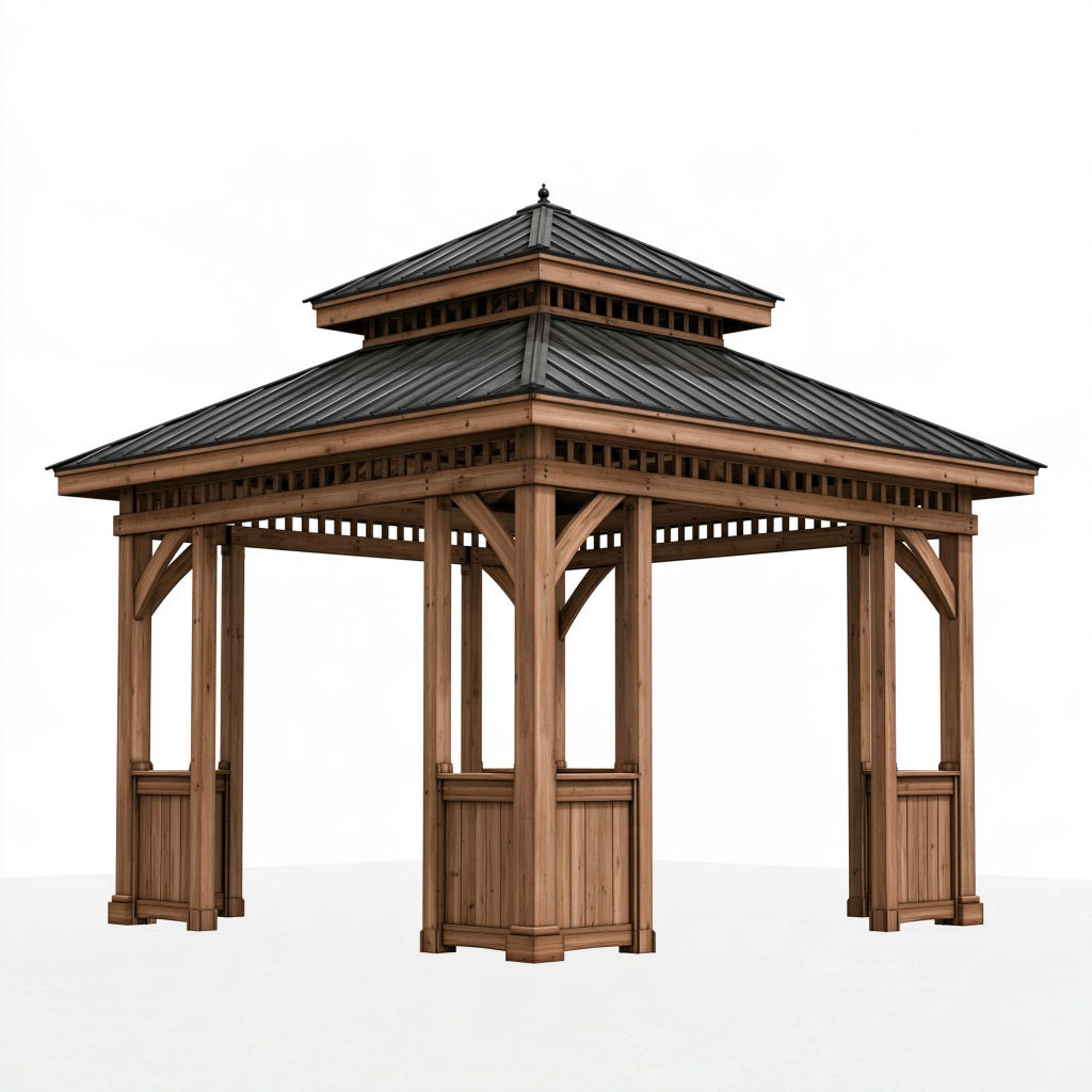 Gartenpavillon 300 x 300 x 330 cm Holz Braun mit Metalldach für Außenbereich im klassischen Stil
