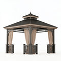 Gartenpavillon 300 x 300 x 320 cm Metall Anthrazit Beige mit Vorhängen klassisch