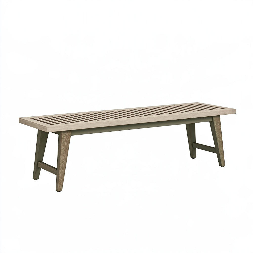 Sitzbank 120 x 35 x 45 cm aus Holz in Beige mit Lattenfläche im modernen Stil