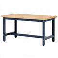 Werkbank 160 x 60 x 85 cm Massivholz Metall Naturholz Dunkelblau höhenverstellbar