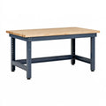 Werkbank 160 x 80 x 90 cm Holz und Stahl Naturblau höhenverstellbar