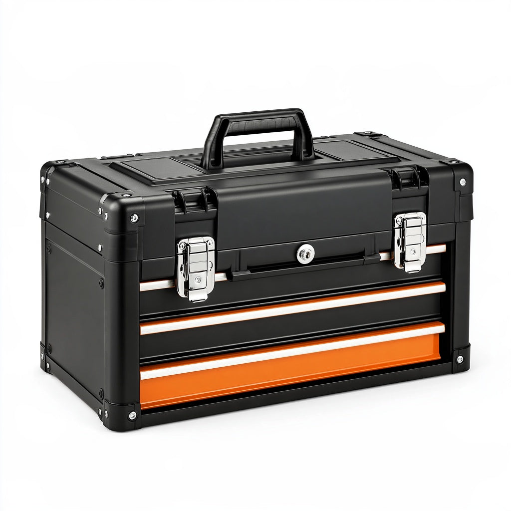 Werkzeugkoffer 50 x 25 x 35 cm Metall Kunststoff Schwarz Orange mit Schubladen und Tragegriff