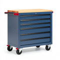 Werkstattwagen 76 x 46 x 97 cm aus Stahl und Holz Blau/Natur/Rot mit 6 Schubladen
