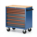 Werkzeugwagen 85 x 46 x 100 cm Stahl Blau mit Holzarbeitsplatte und 7 Schubladen