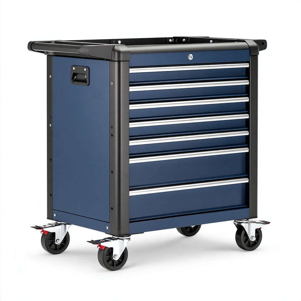 Werkzeugwagen 80 x 45 x 95 cm aus Stahl Blau mit 7 Schubladen und Rollen