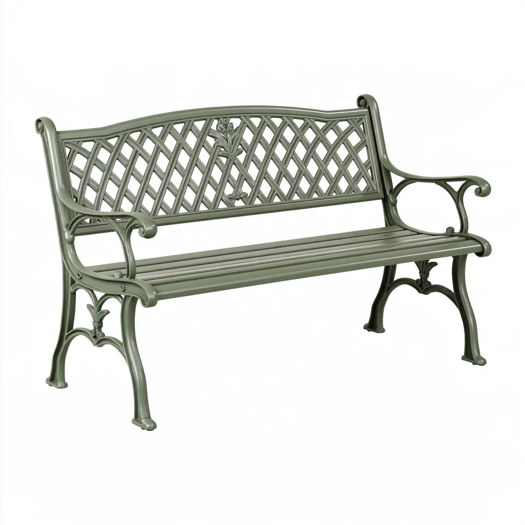 Gartenbank 122 cm Aluminium Grün mit Gitterrückenlehne Klassisch
