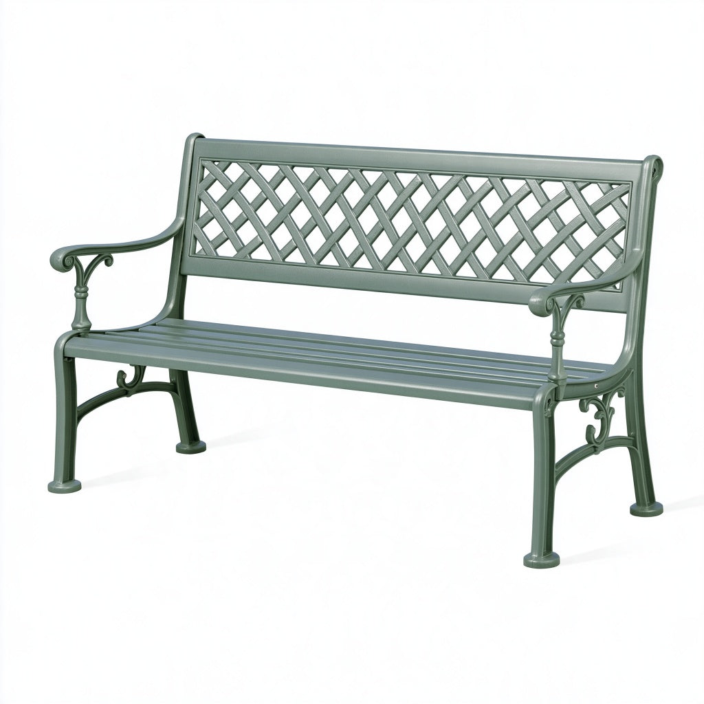 Gartenbank 120 cm Metall Grün klassische Sitzbank mit Gitterrückenlehne