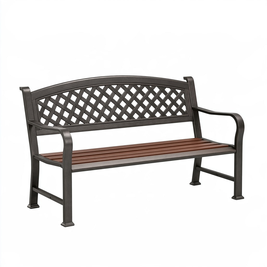 Gartenbank 122 cm Metall Braun - klassische Sitzbank mit Gitterrückenlehne